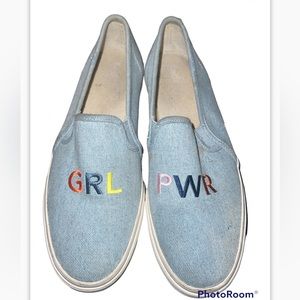 Double Decker “GRL POWER” denim slip-on Keds